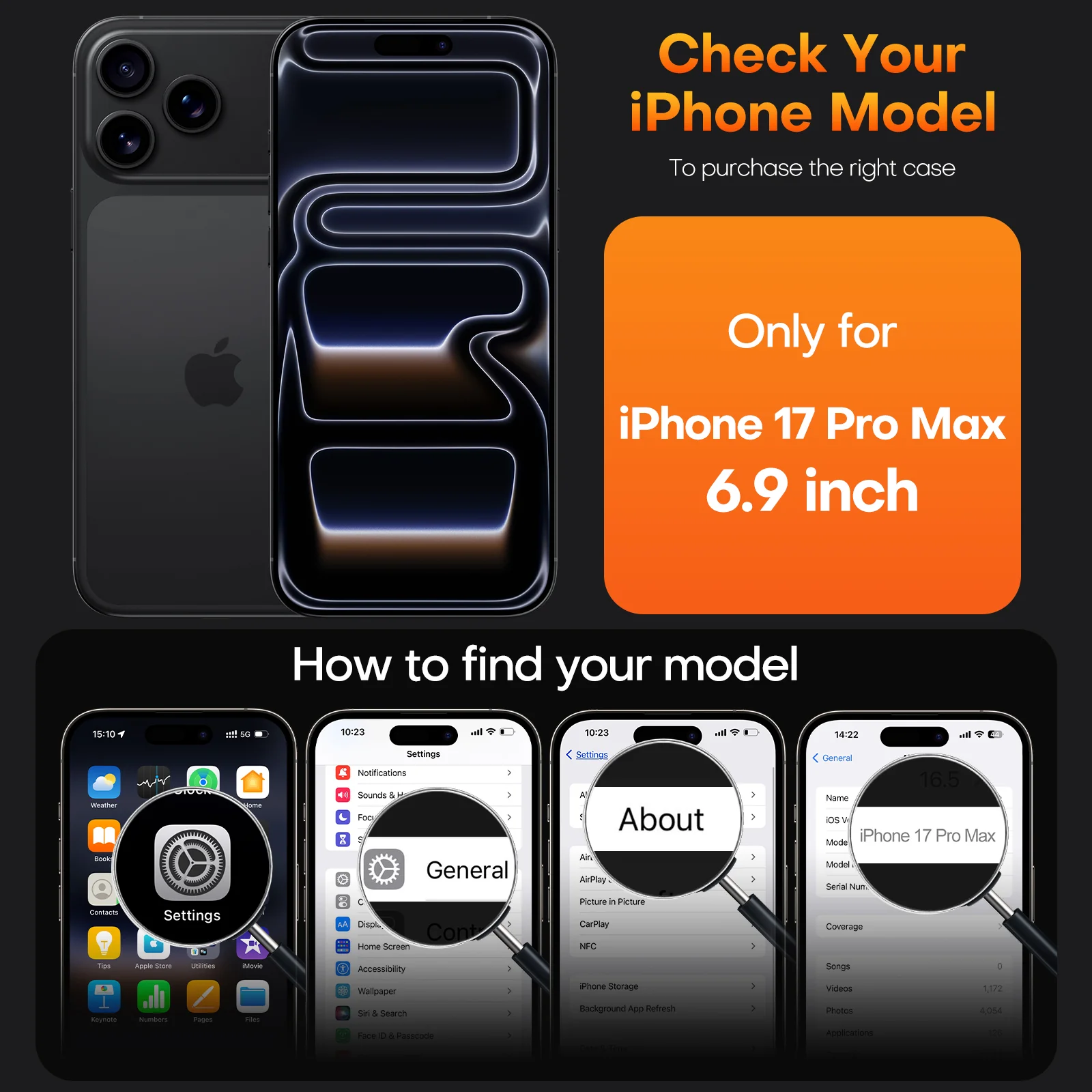 TAURI for iPhone 17 Pro Max Case, Full Camera Protection with Screen Protector, Anti-Yellowing Military-Grade Protection Shockproof Slim Phone Case for iPhone 17 ProMax, Black - Image 6