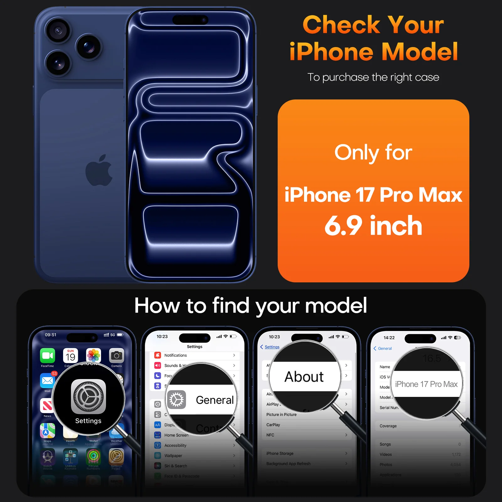 TAURI for iPhone 17 Pro Max Case, Full Camera Protection with Screen Protector, Anti-Yellowing Military-Grade Protection Shockproof Slim Phone Case for iPhone 17 ProMax, Blue - Image 5