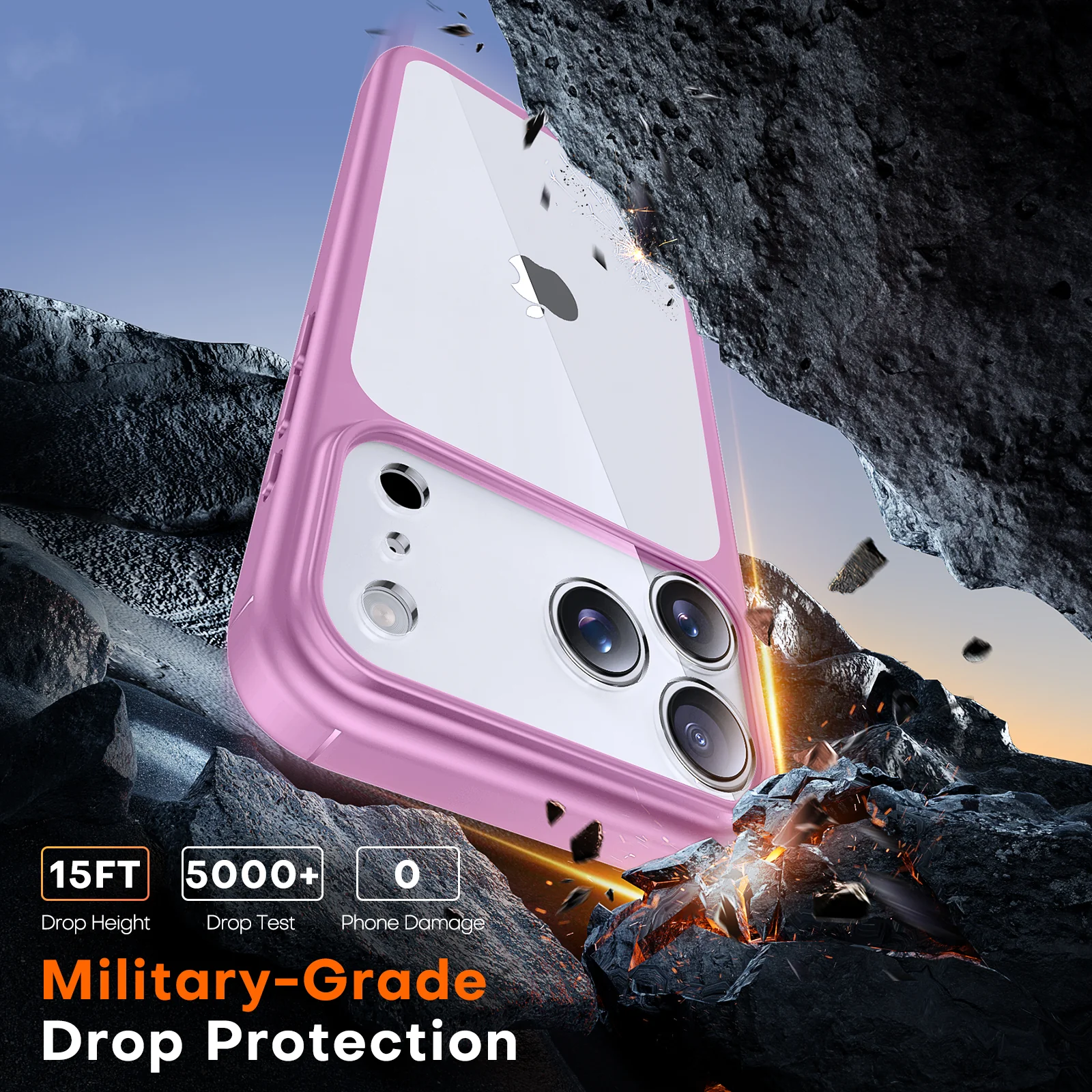 TAURI for iPhone 17 Pro Max Case, Full Camera Protection with Screen Protector, Anti-Yellowing Military-Grade Protection Shockproof Slim Phone Case for iPhone 17 ProMax, Pink - Image 4