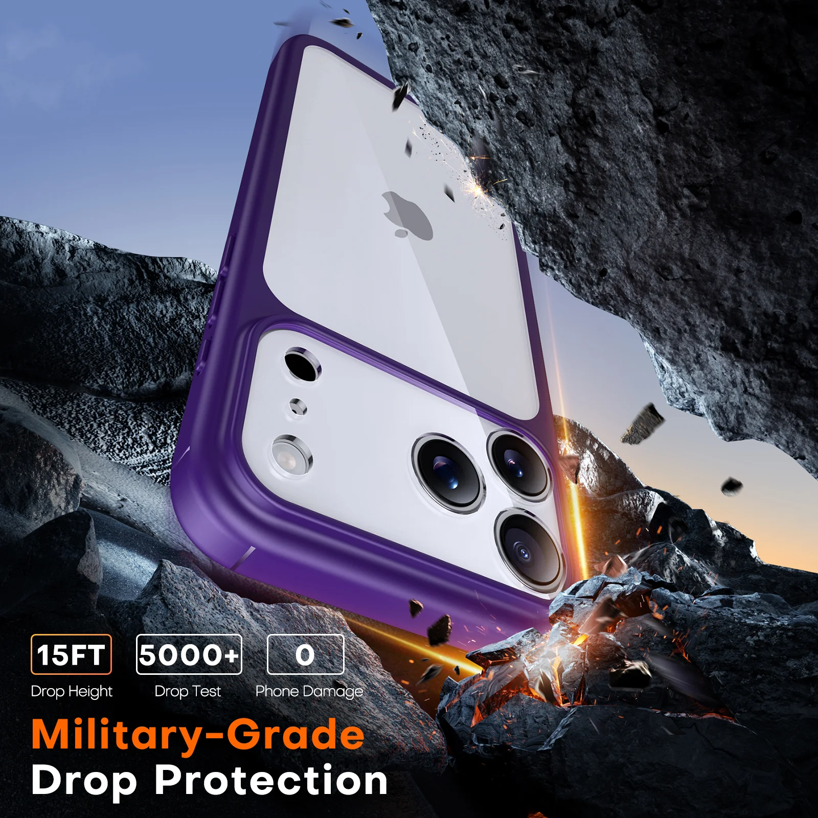 TAURI for iPhone 17 Pro Max Case, Full Camera Protection with Screen Protector, Anti-Yellowing Military-Grade Protection Shockproof Slim Phone Case for iPhone 17 ProMax, Purple - Image 4