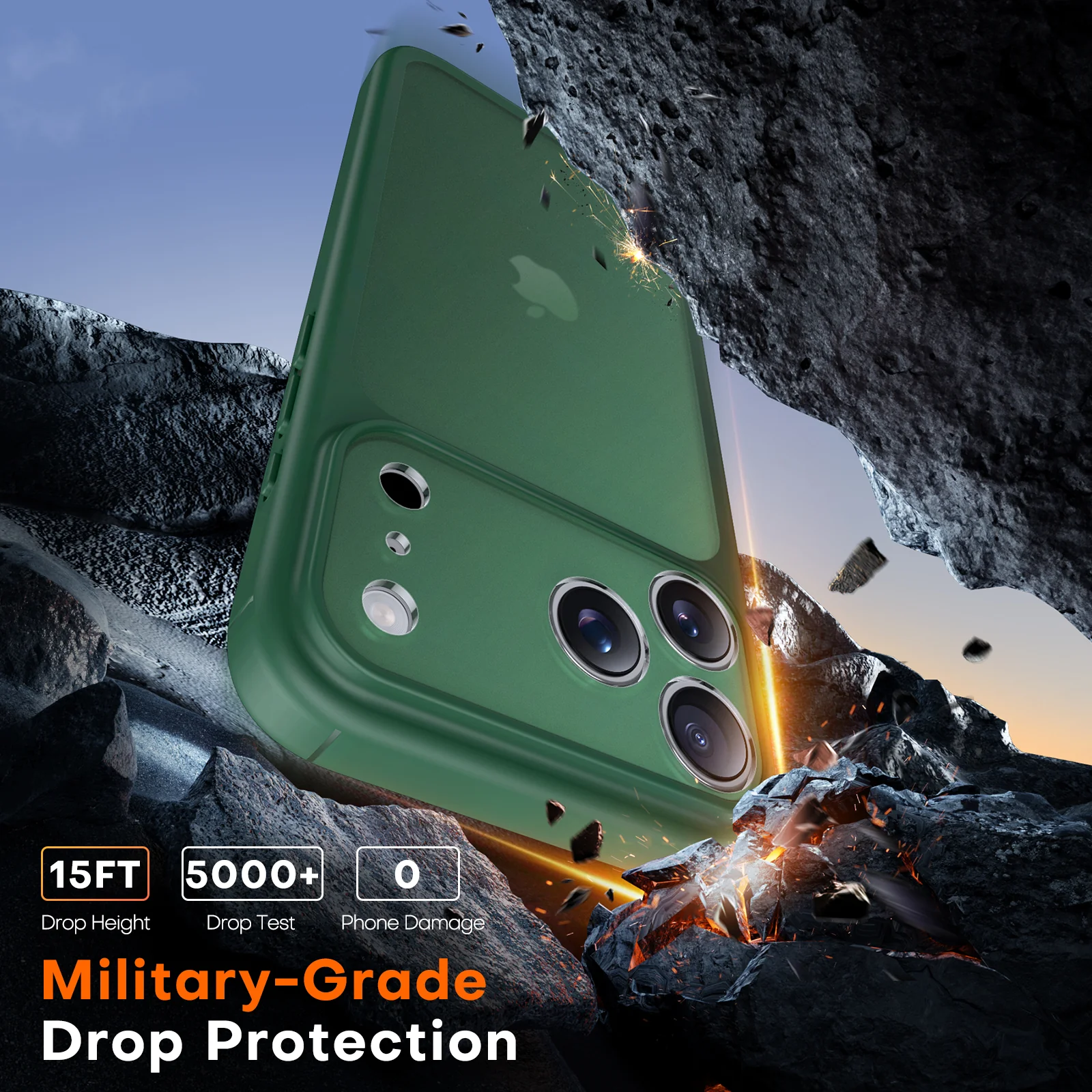TAURI for iPhone 17 Pro Max Case, Full Camera Protection with Screen Protector, Translucent Matte Military-Grade Protection Shockproof Slim Phone Case for iPhone 17 ProMax, Matte Green - Image 4