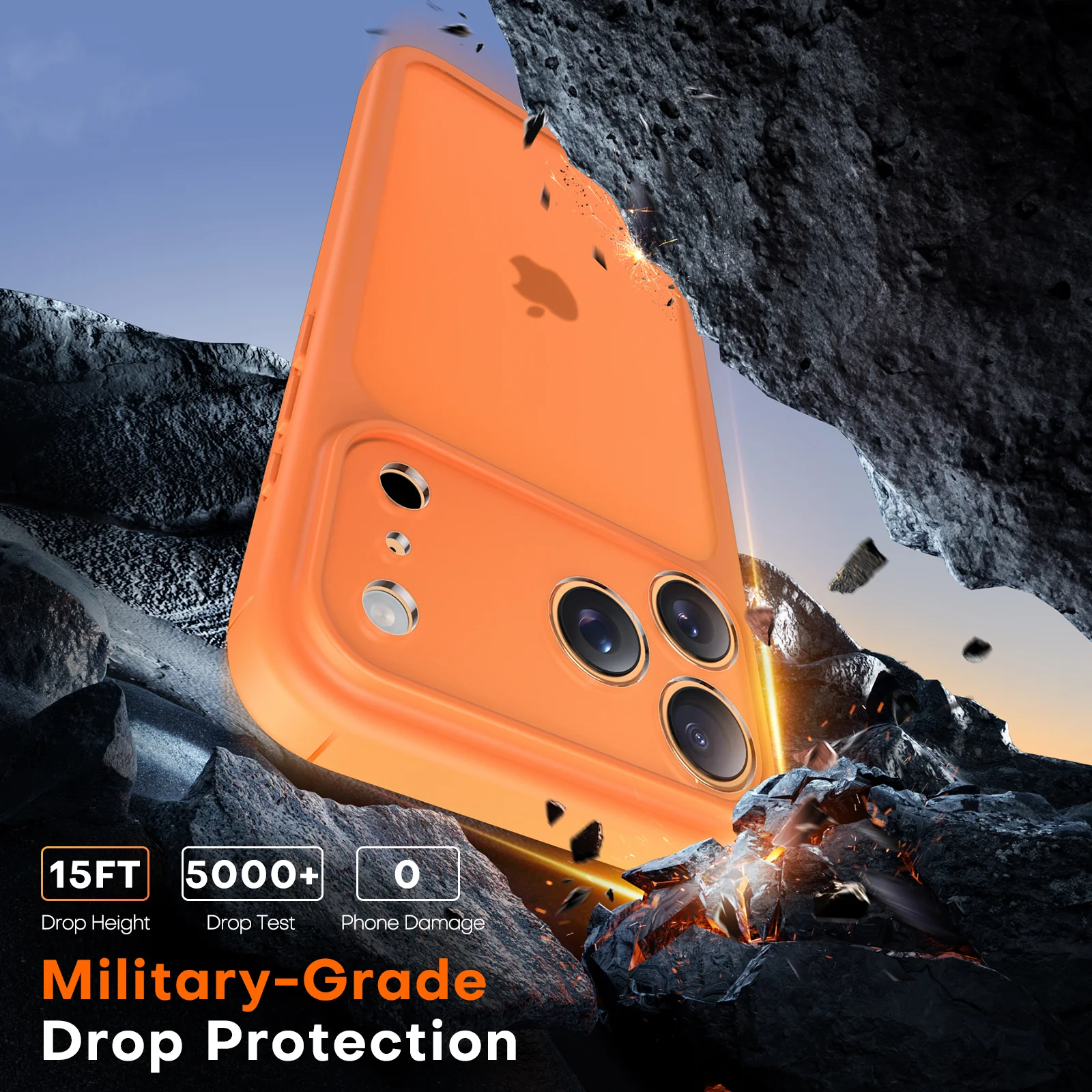 TAURI for iPhone 17 Pro Max Case, Full Camera Protection with Screen Protector, Translucent Matte Military-Grade Protection Shockproof Slim Phone Case for iPhone 17 ProMax, Matte Orange - Image 4