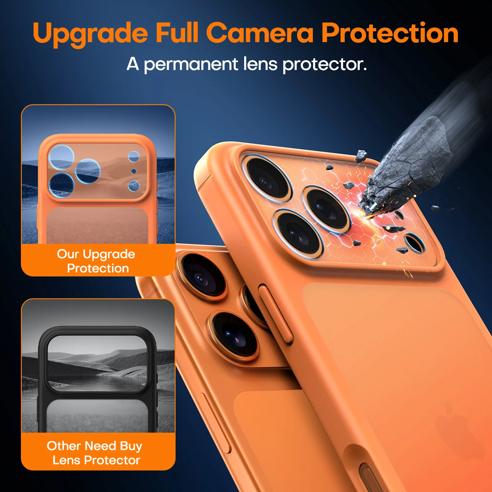 TAURI for iPhone 17 Pro Max Case, Full Camera Protection with Screen Protector, Translucent Matte Military-Grade Protection Shockproof Slim Phone Case for iPhone 17 ProMax, Matte Orange - Image 6