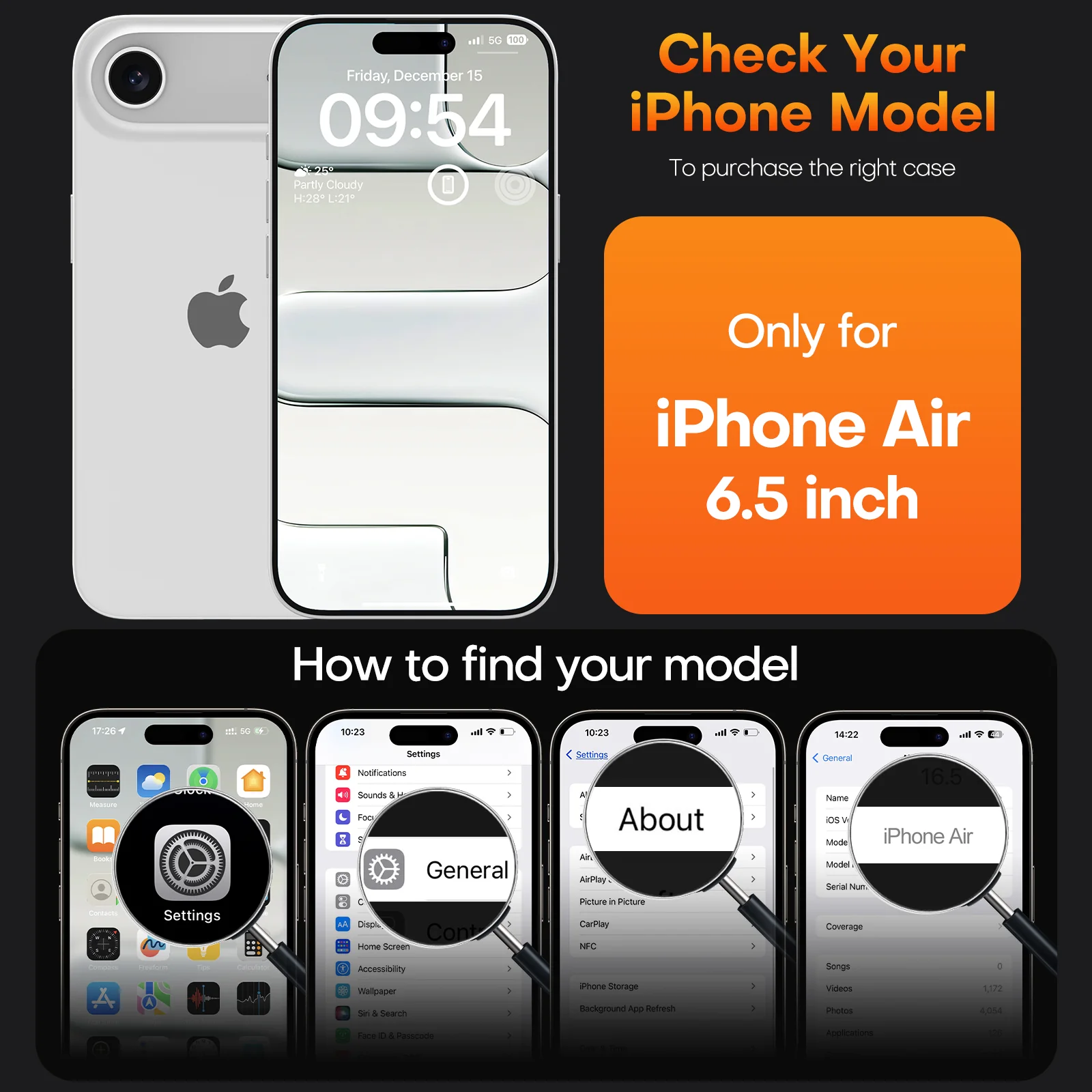TAURI for iPhone Air Case, Full Camera Protection with Screen Protector, Anti-Yellowing Military-Grade Protection Shockproof Slim Phone Case for iPhone 17 Air 6.5 inch, Orange - Image 4