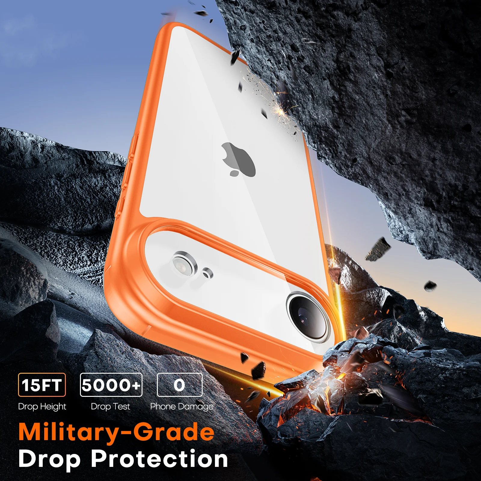 TAURI for iPhone Air Case, Full Camera Protection with Screen Protector, Anti-Yellowing Military-Grade Protection Shockproof Slim Phone Case for iPhone 17 Air 6.5 inch, Orange - Image 7