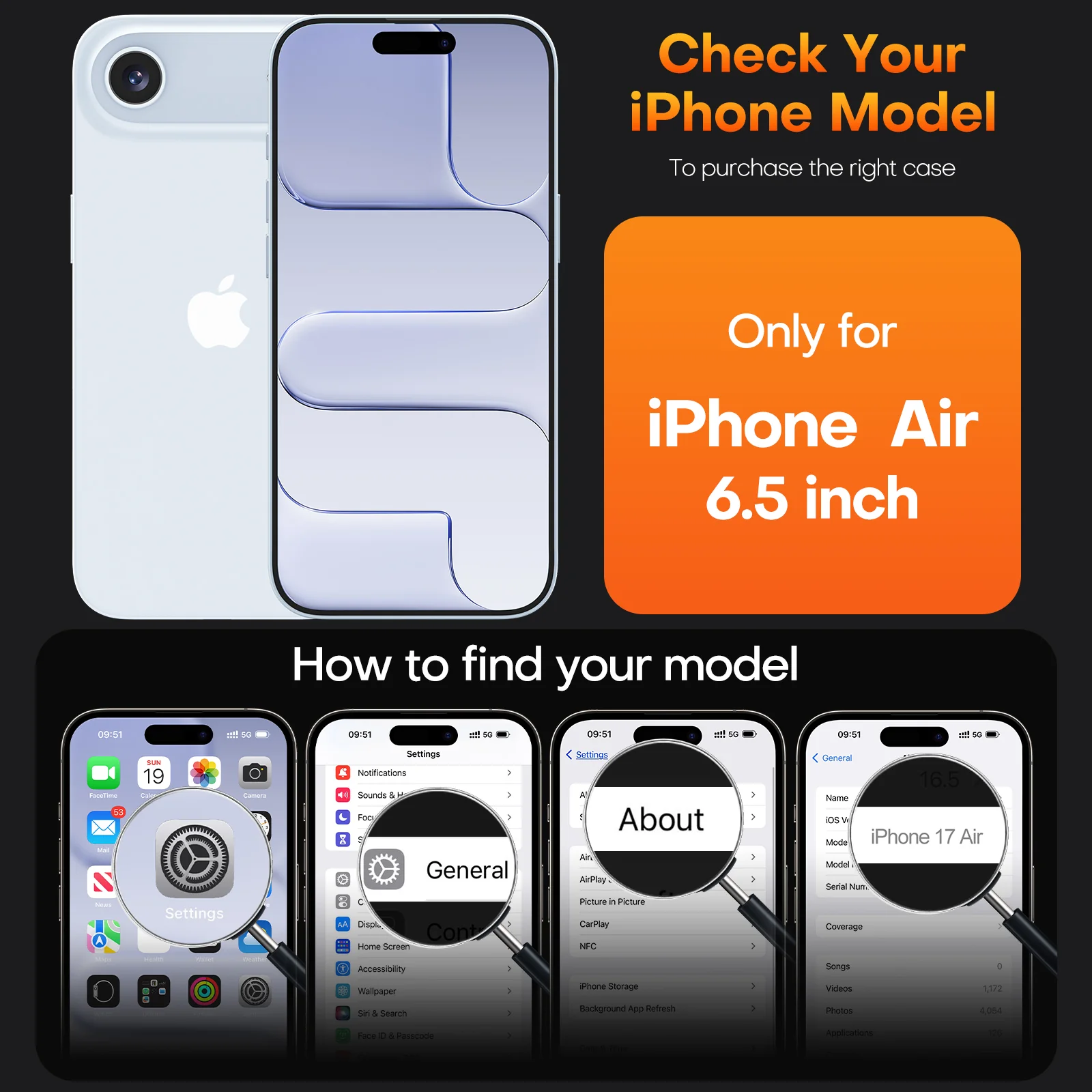 TAURI for iPhone Air Case, Full Camera Protection with Screen Protector, Anti-Yellowing Military-Grade Protection Shockproof Slim Phone Case for iPhone Air, Blue - Image 3