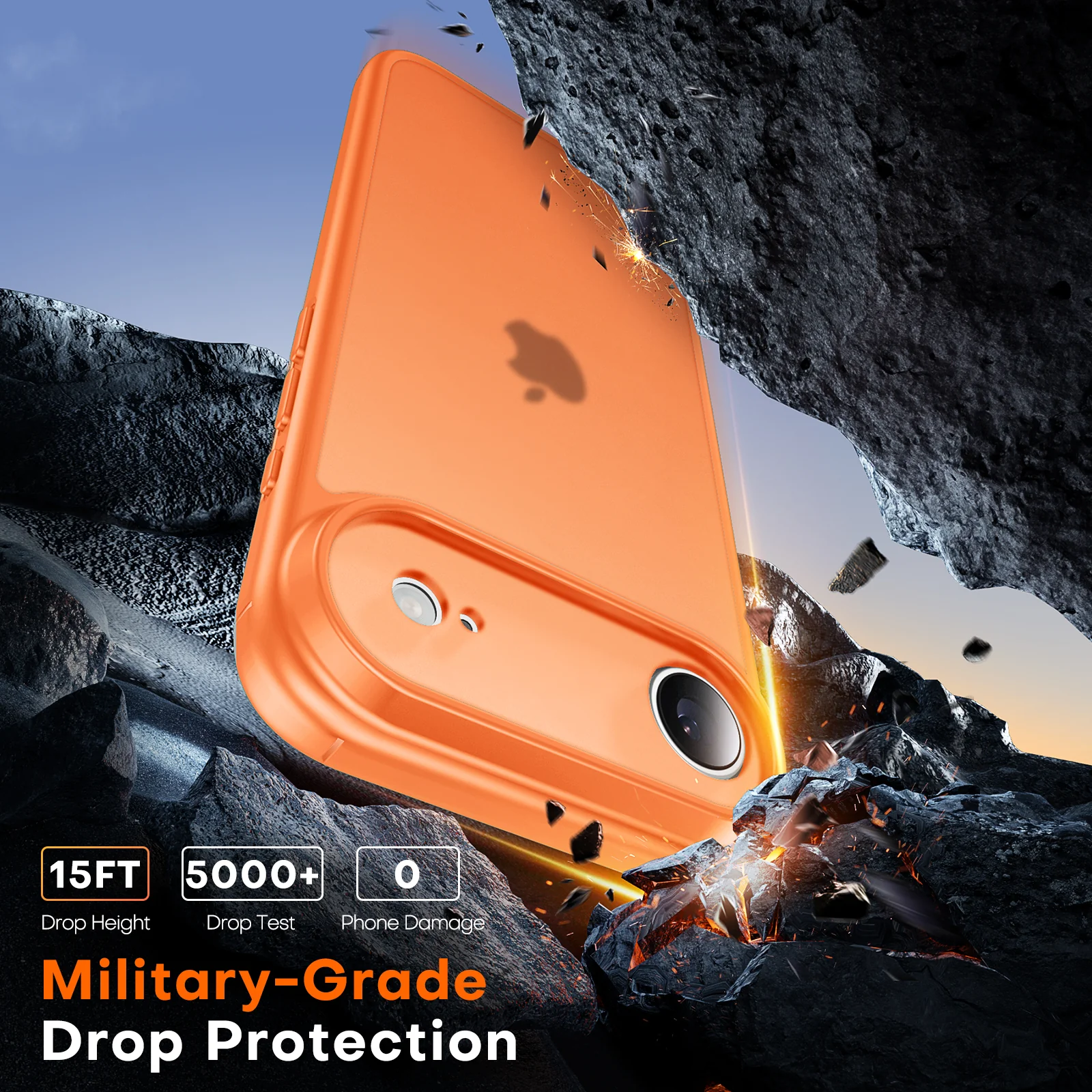 TAURI for iPhone Air Case, Full Camera Protection with Screen Protector, Translucent Matte Military-Grade Protection Shockproof Slim Phone Case for iPhone Air, Matte Orange - Image 4