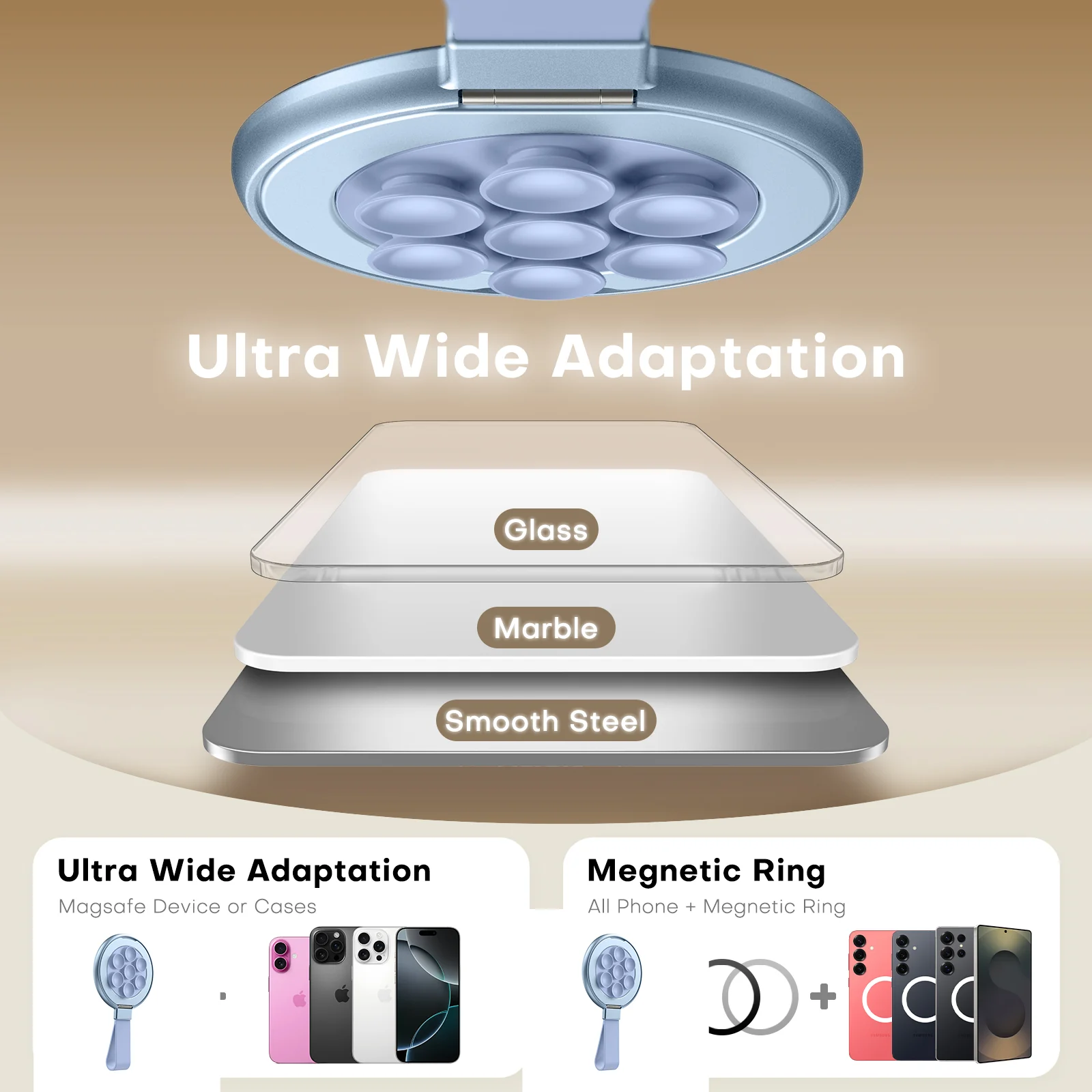 TAURI for Magsafe Suction Phone Grip - Universal Magnetic Suction Grip, 360° Rotating Hands-Free Holder, Silicone Suction Grip for iPhone 16 Pro Max/15/Android/S25,Blue - Image 2