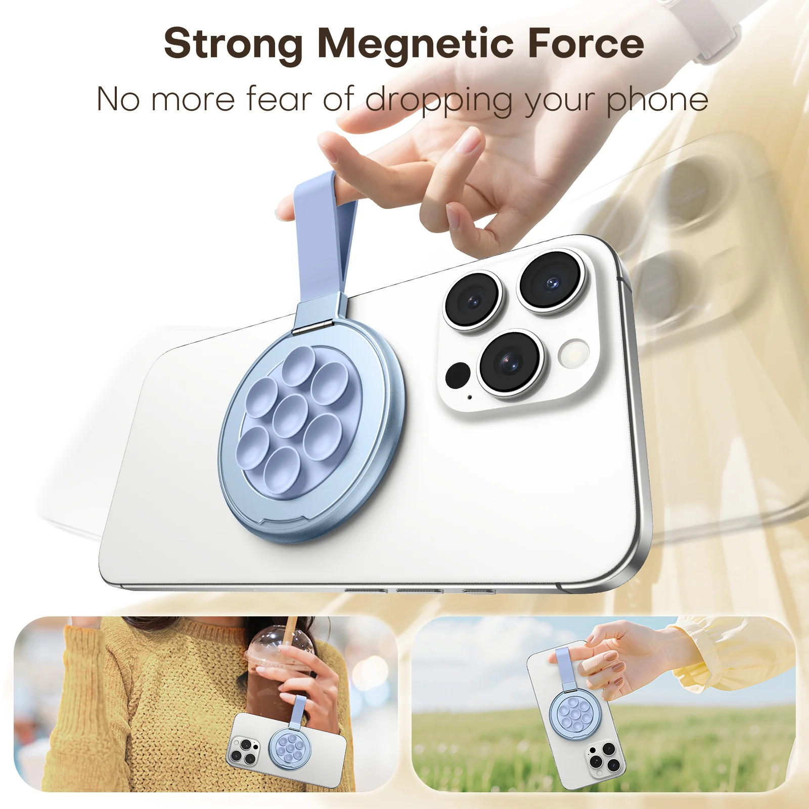 TAURI for Magsafe Suction Phone Grip - Universal Magnetic Suction Grip, 360° Rotating Hands-Free Holder, Silicone Suction Grip for iPhone 16 Pro Max/15/Android/S25,Blue - Image 6