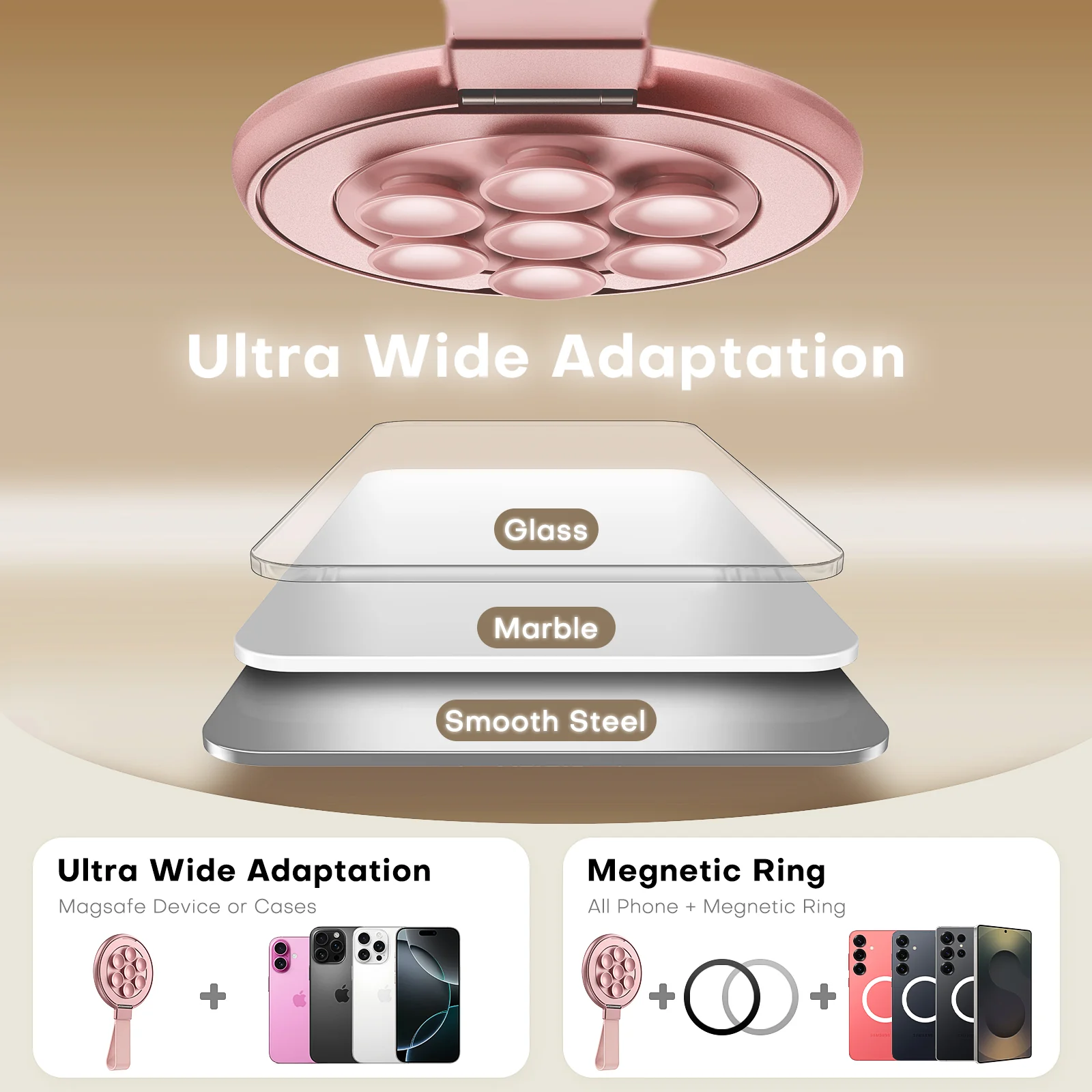 TAURI for Magsafe Suction Phone Grip - Universal Magnetic Suction Grip, 360° Rotating Hands-Free Holder, Silicone Suction Grip for iPhone 16 Pro Max/15/Android/S25,Pink - Image 2