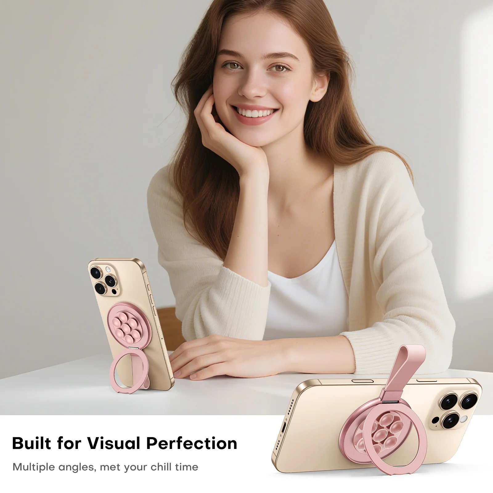 TAURI for Magsafe Suction Phone Grip - Universal Magnetic Suction Grip, 360° Rotating Hands-Free Holder, Silicone Suction Grip for iPhone 16 Pro Max/15/Android/S25,Pink - Image 4