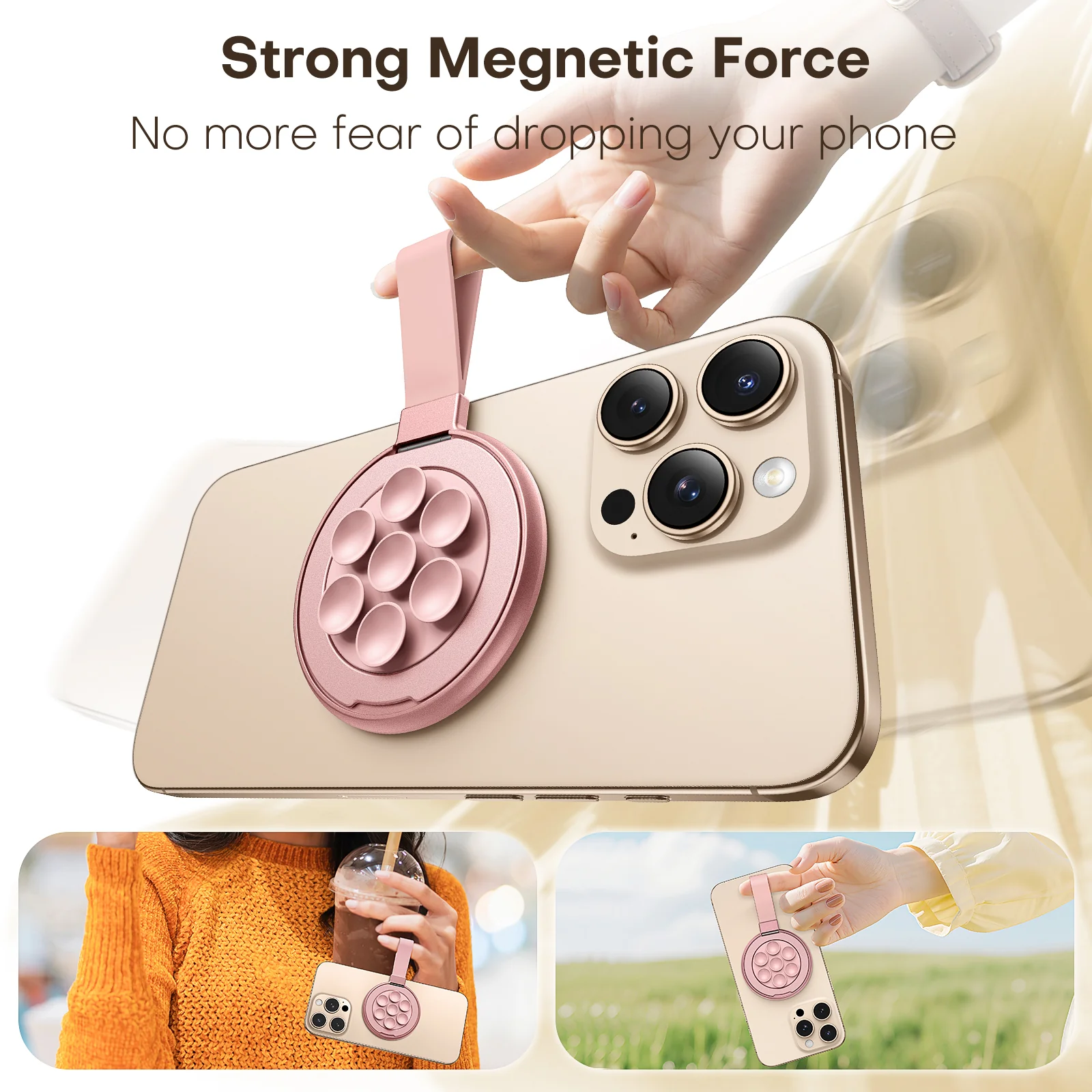 TAURI for Magsafe Suction Phone Grip - Universal Magnetic Suction Grip, 360° Rotating Hands-Free Holder, Silicone Suction Grip for iPhone 16 Pro Max/15/Android/S25,Pink - Image 6