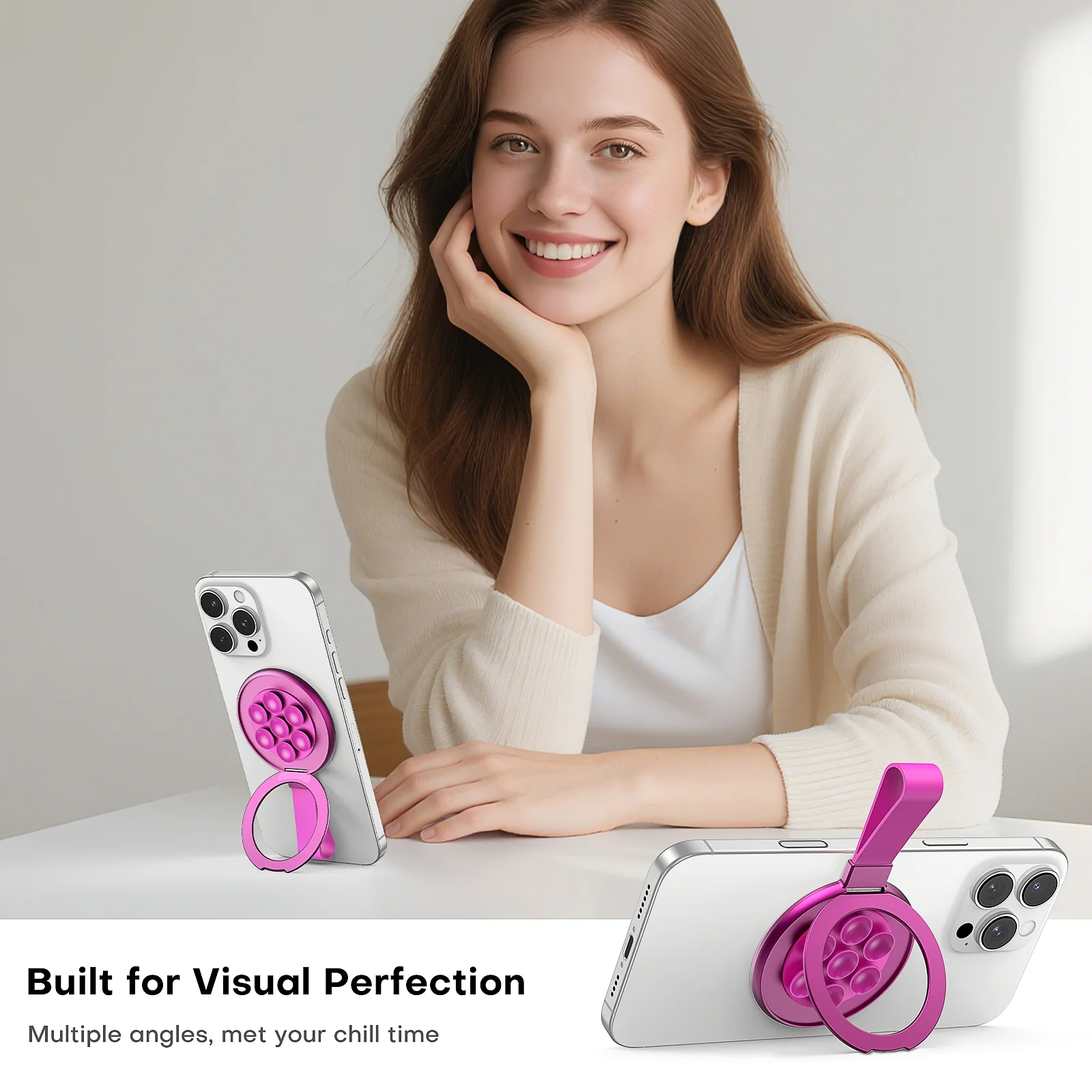 TAURI for Magsafe Suction Phone Grip - Universal Magnetic Suction Grip, 360° Rotating Hands-Free Holder, Silicone Suction Grip for iPhone 16 Pro Max/15/Android/S25,Hot Pink - Image 4