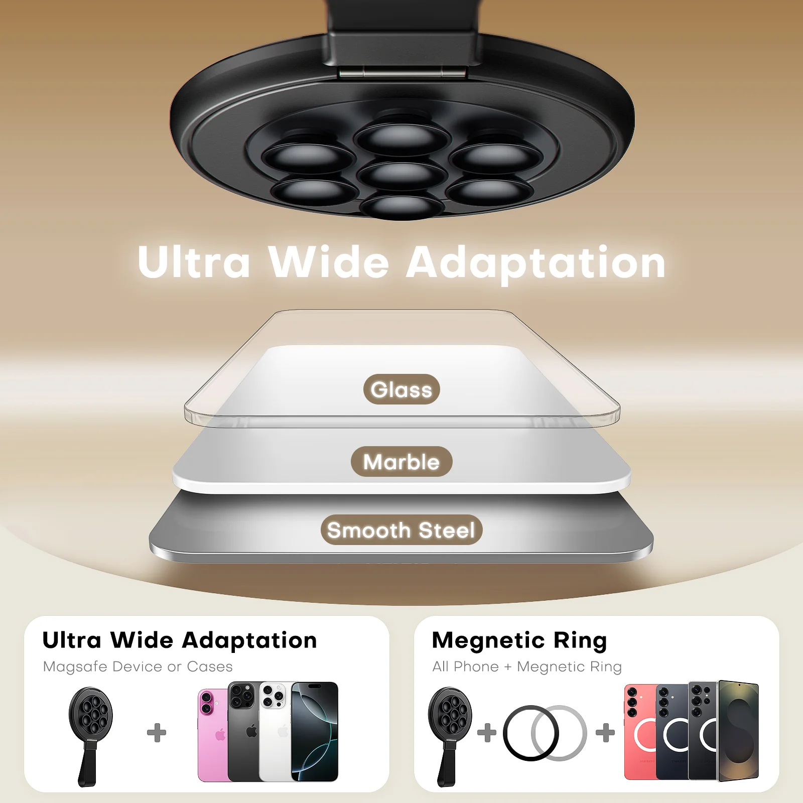 TAURI for Magsafe Suction Phone Grip - Universal Magnetic Suction Grip, 360° Rotating Hands-Free Holder, Silicone Suction Grip for iPhone 16 Pro Max/15/Android/S25,Black - Image 2