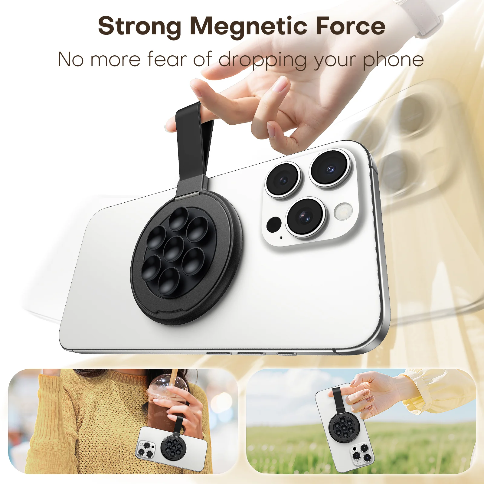 TAURI for Magsafe Suction Phone Grip - Universal Magnetic Suction Grip, 360° Rotating Hands-Free Holder, Silicone Suction Grip for iPhone 16 Pro Max/15/Android/S25,Black - Image 6