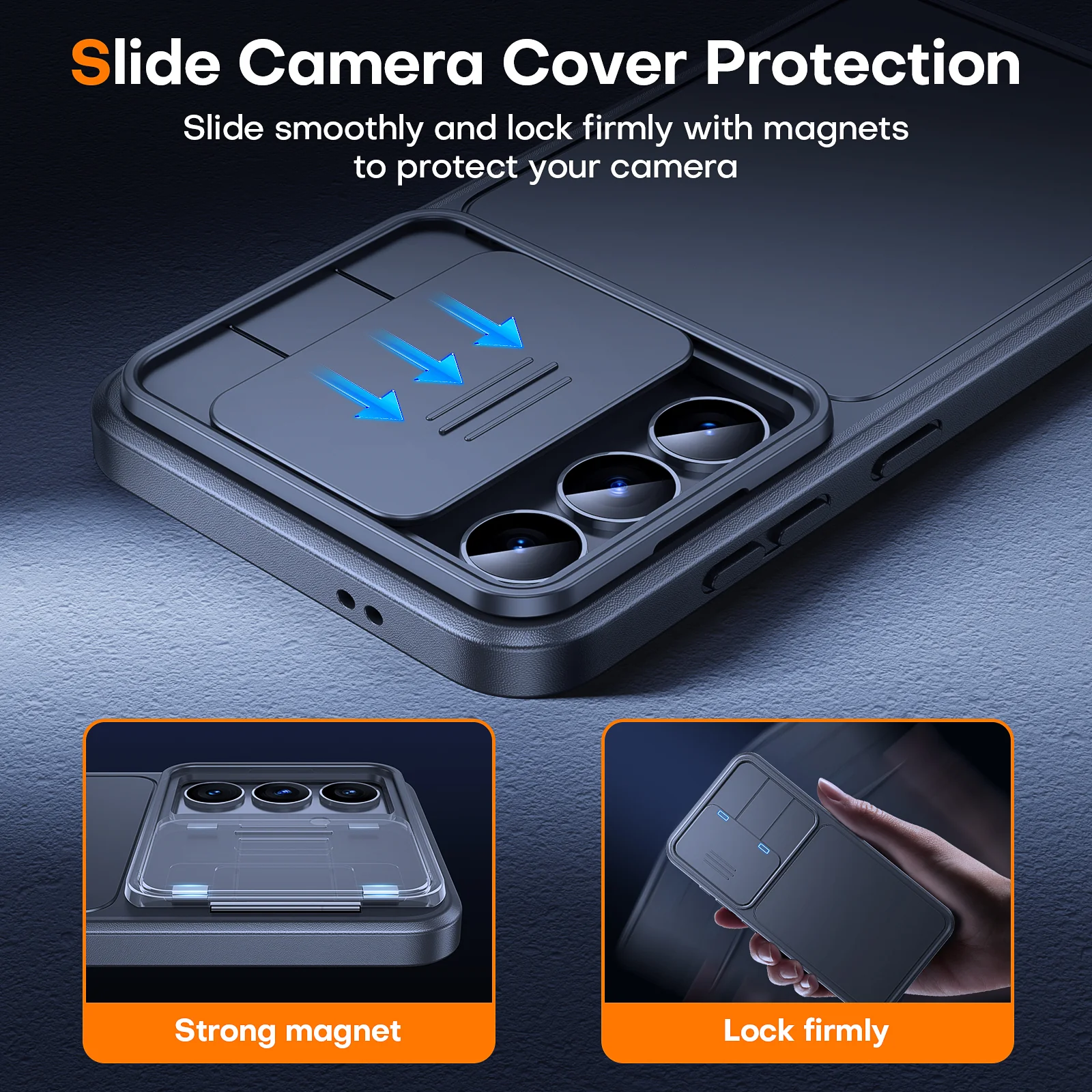 TAURI Kickstand for Samsung Galaxy S24 Case with Camera Cover, [Rugged Drop Protection] [Slide Camera Cover], Protective Hard Back Soft Edge Phone Case for Samsung Galaxy S24 Case-Black - Image 4