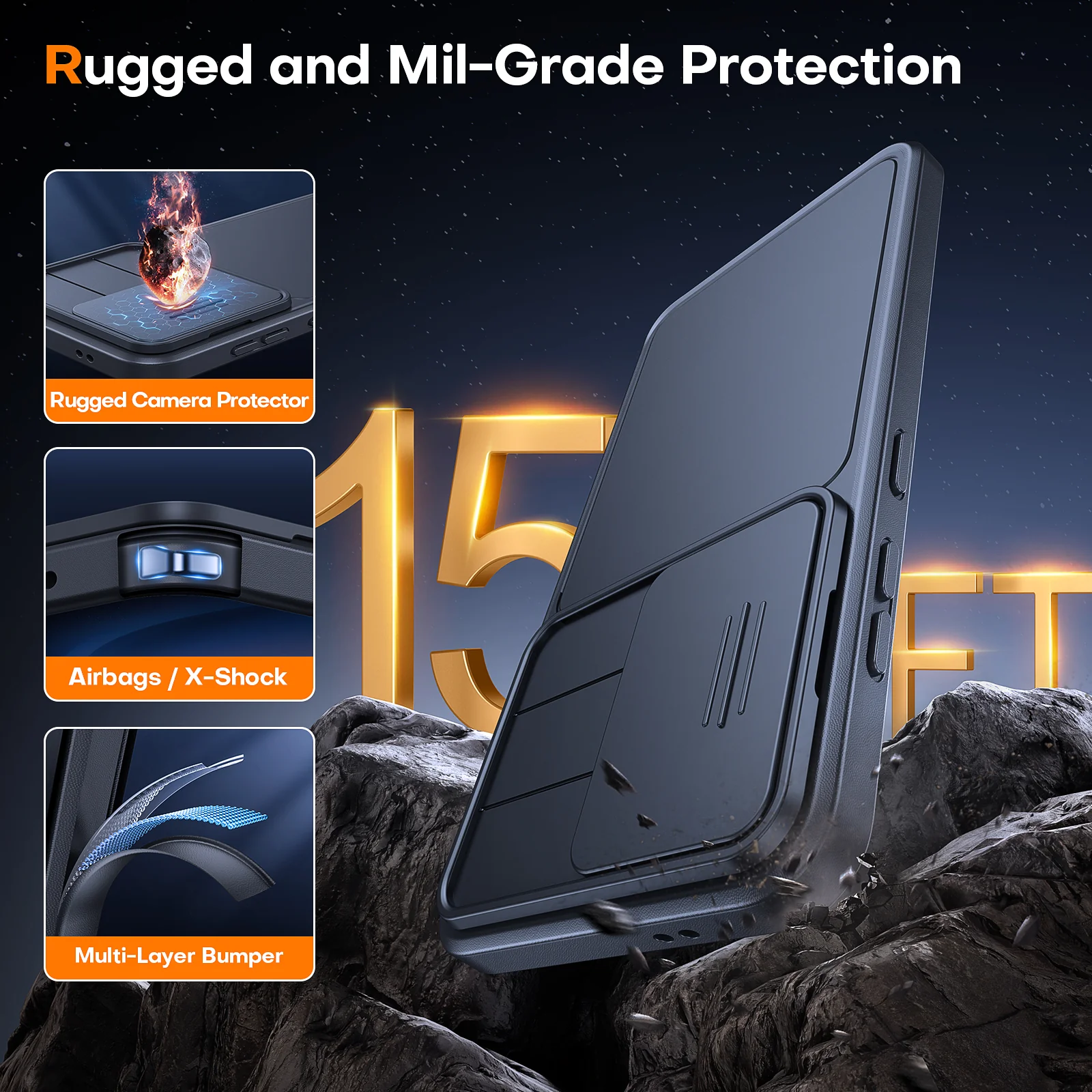 TAURI Kickstand for Samsung Galaxy S24 Plus Case with Camera Cover, [Rugged Drop Protection] [Slide Camera Cover], Hard Back Soft Edge Phone Case for Samsung Galaxy S24 Plus Case-Titanium Black - Image 5