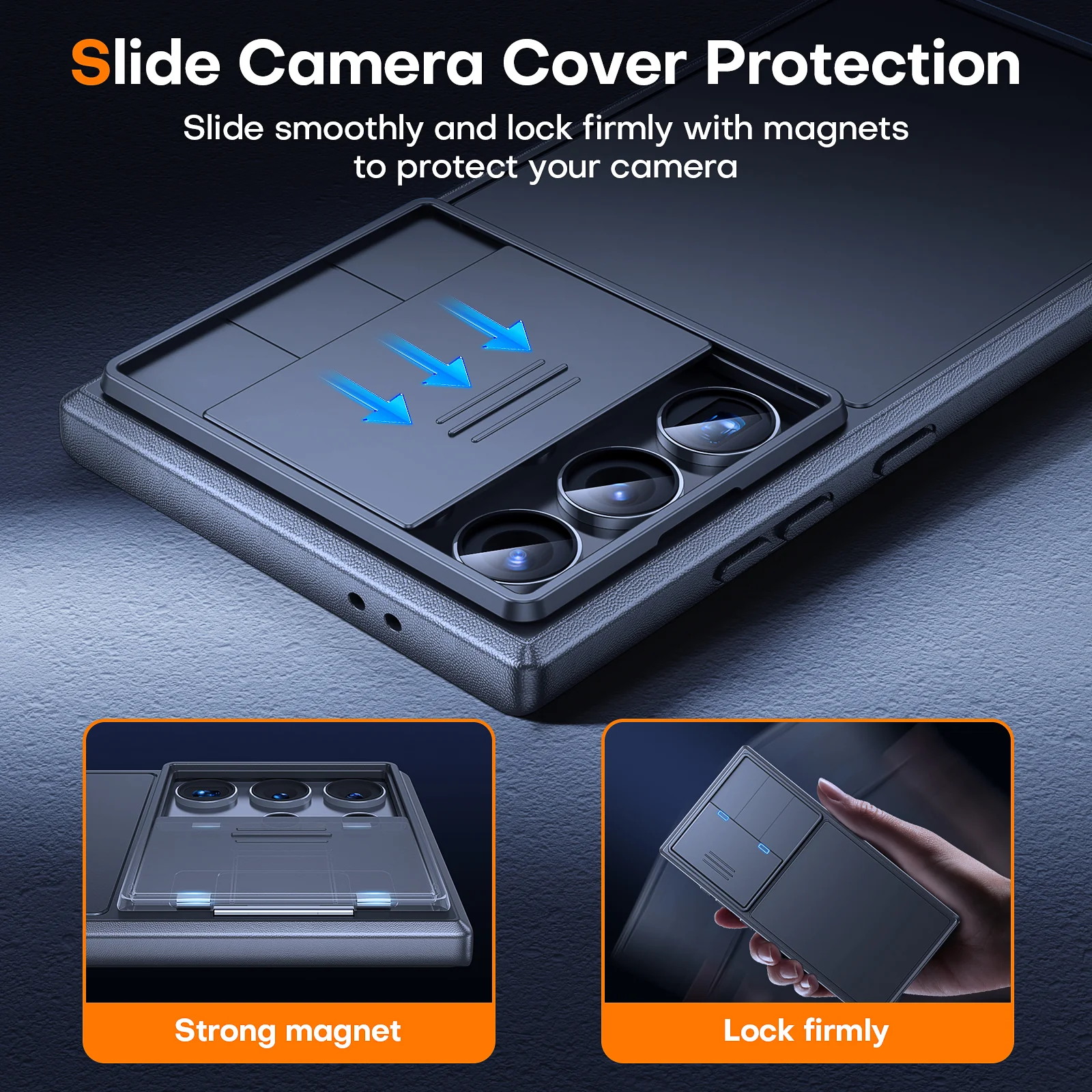 TAURI Kickstand for Samsung Galaxy S24 Ultra Case with Camera Cover, [Rugged Drop Protection] [Slide Camera Cover], Protective Hard Back Soft Edge Phone Case for Galaxy S24 Ultra Case-Titanium Black - Image 3