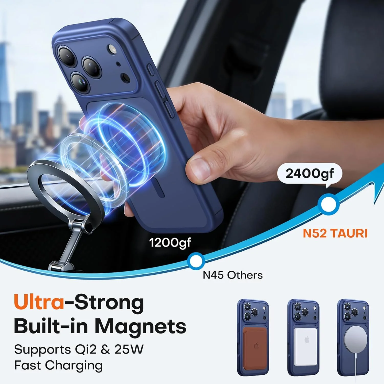 TAURI Magnetic for iPhone 17 Pro Max Case with Full Camera Protection [Camera Control Cover] Compatible with MagSafe, Matte Solid Color Back Shockproof Cover - Blue - Image 4