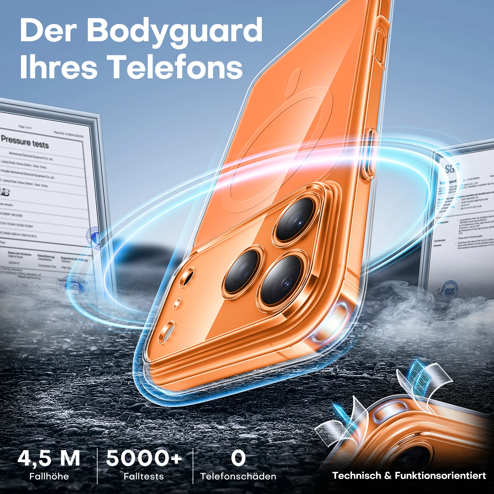 TAURI Original Design for iPhone 17 Pro Case, Compatible with MagSafe with Screen Protector, Anti-Yellowing Military-Grade Protection Shockproof Magnetic iPhone 17 Pro Case, Clear Orange - Image 3