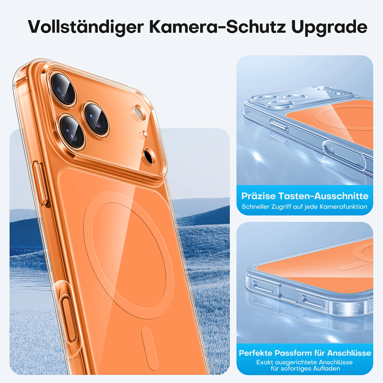 TAURI Original Design for iPhone 17 Pro Case, Compatible with MagSafe with Screen Protector, Anti-Yellowing Military-Grade Protection Shockproof Magnetic iPhone 17 Pro Case, Clear Orange - Image 4
