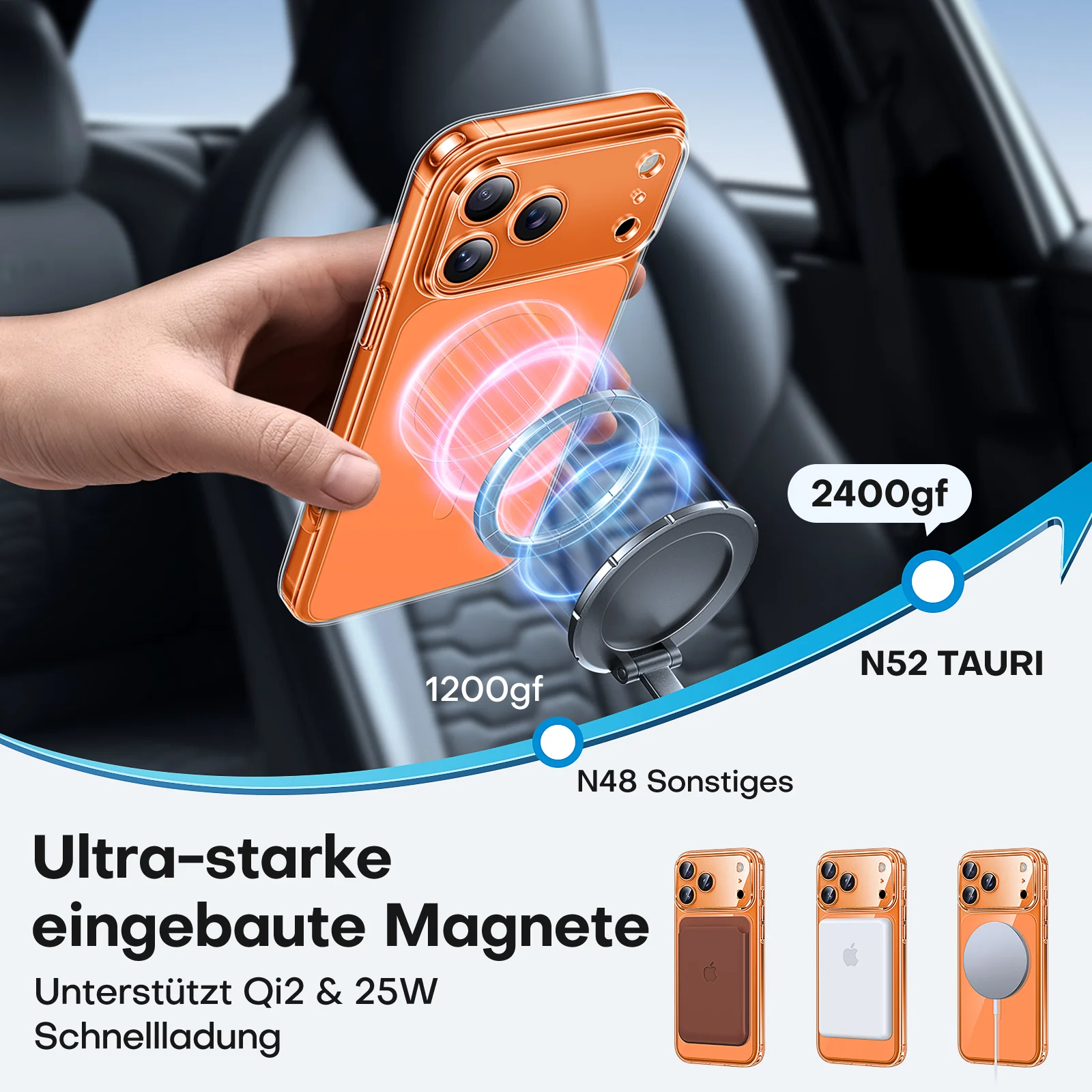 TAURI Original Design for iPhone 17 Pro Case, Compatible with MagSafe with Screen Protector, Anti-Yellowing Military-Grade Protection Shockproof Magnetic iPhone 17 Pro Case, Clear Orange - Image 6