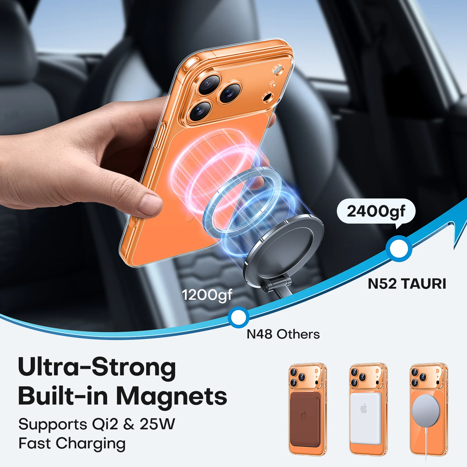 TAURI Original Design for iPhone 17 Pro Max Case, Compatible with MagSafe with Screen Protector, Anti-Yellowing Military-Grade Protection Shockproof Magnetic iPhone 17 ProMax Case, Clear Orange - Image 5
