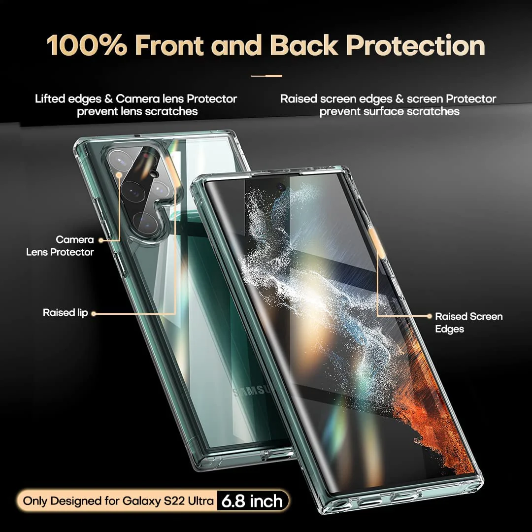 TAURI Shockproof Samsung Galaxy S22 Ultra Case, [Military Grade Protection] S22 Ultra Case, Crystal Clear Soft Slim Protective Silicone Cover Designed for Galaxy S22 Ultra 5G Case 6.8" - Image 6